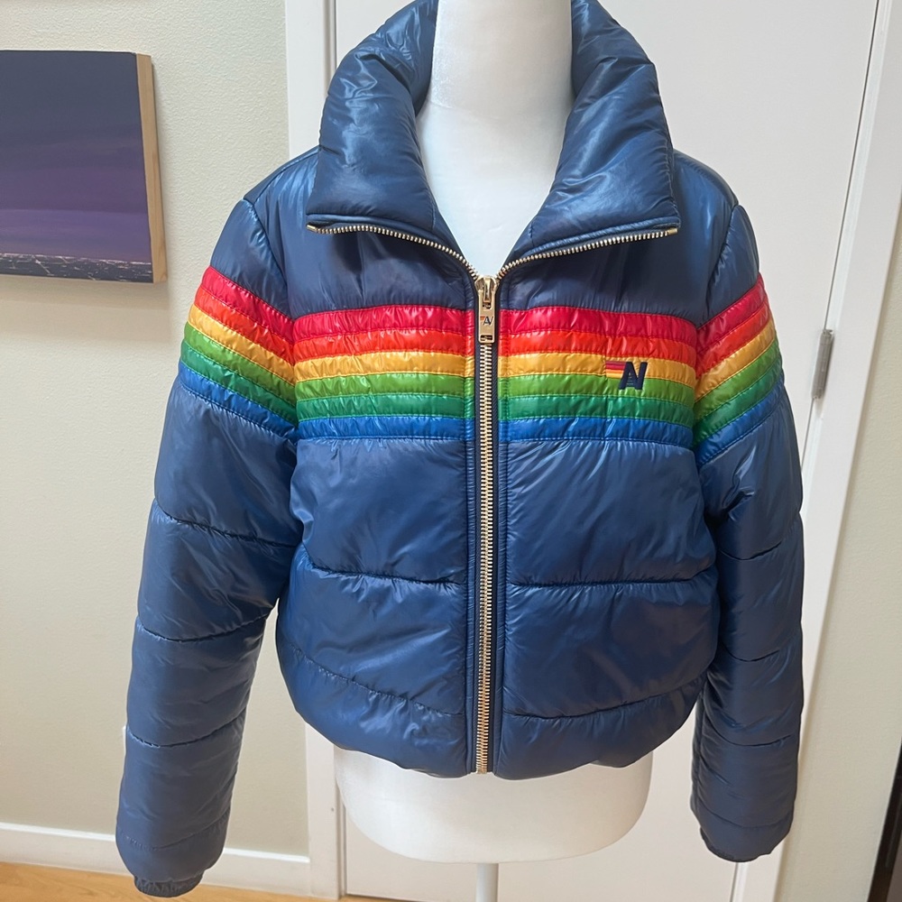 Aviator Nation Glossy Deep Blue Puffer Jacket XS